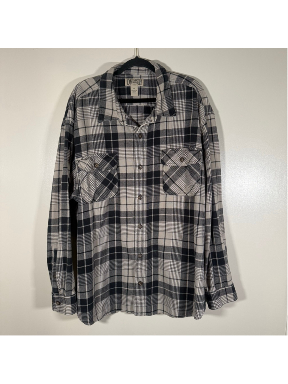 Men's Duluth Trading Co Heavyweight Cotton Button Down Flannel gray black 3X